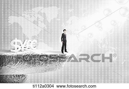 A businessman standing on the cliff with foreign currency View Large Photo Image Picture - A businessman standing on the cliff with foreign currency . Fotosearch
