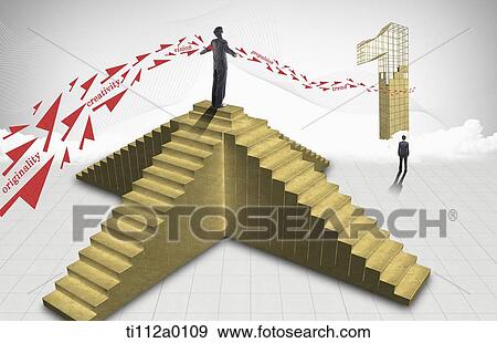 Stock Photo - A businessman standing on the golden stage . Fotosearch