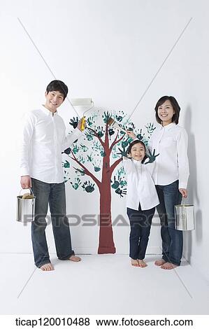 A family painting the tree on the wall View Large Photo Image Stock Photo - A family painting the tree on the wall. Fotosearch