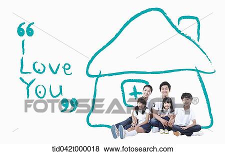 A family with blue house and I love you View Large Photo Image Stock Photo - A family with blue house and I love you . Fotosearch