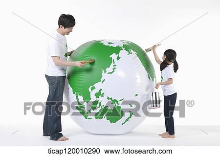 A father and daughter painting a green globe View Large Photo Image Stock Image - A father and daughter painting a green globe. Fotosearch