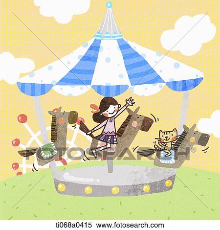 A girl and cat on the merry-go-around View Large Photo Image Stock Photography - A girl and cat on the merry-go-around. Fotosearch