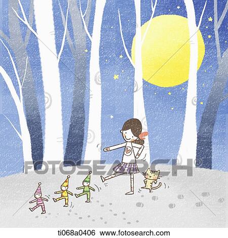 A girl marching with fairy and cat View Large Photo Image Stock Photograph - A girl marching with fairy and cat . Fotosearch