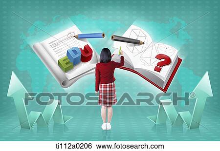 Stock Photograph - A girl student studying on the educational books. Fotosearch