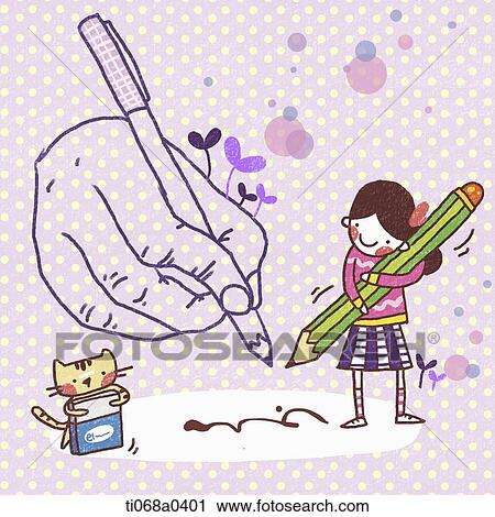 A hand and girl writing with pen and pencil View Large Photo Image Stock Image - A hand and girl writing with pen and pencil . Fotosearch