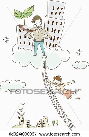 A man and woman flying on the cloud with green buildings View Large Photo Image Stock Photo - A man and woman flying on the cloud with green buildings. Fotosearch
