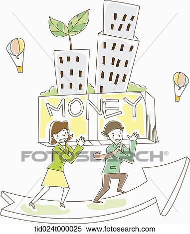A man and woman moving the green building and money View Large Photo Image Stock Photography - A man and woman moving the green building and money. Fotosearch
