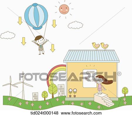 Stock Photo - A man going down to the land with off button . Fotosearch
