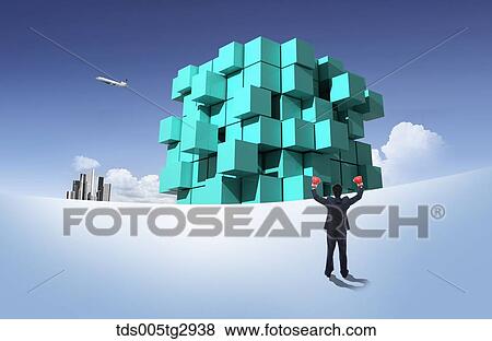 A man looking at piled blue boxes View Large Photo Image Stock Photo - A man looking at piled blue boxes. Fotosearch