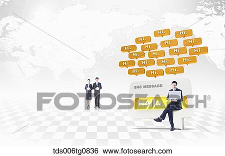 A man sending SNS message with laptop View Large Photo Image Stock Photograph - A man sending SNS message with laptop . Fotosearch