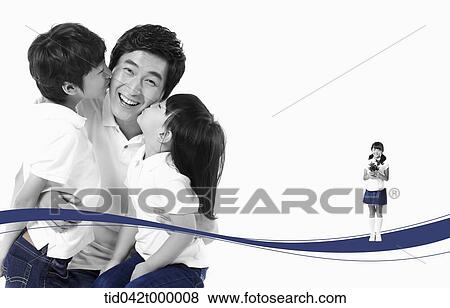 A son and daughter kissing on their father's cheek View Large Photo Image Stock Photo - A son and daughter kissing on their father's cheek. Fotosearch