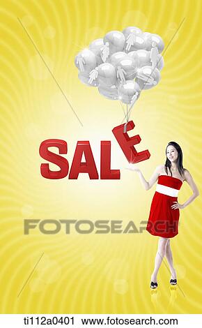 A woman and flying 'sale' with balloons View Large Photo Image Stock Image - A woman and flying 'sale' with balloons. Fotosearch