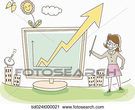 Stock Image - A woman and rising chart . Fotosearch