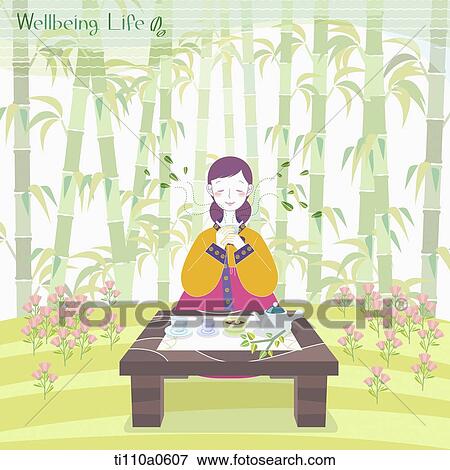 Stock Photo - A woman enjoying the tea. Fotosearch