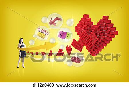 A woman pulling the heart and the shopping items View Large Photo Image Stock Photo - A woman pulling the heart and the shopping items. Fotosearch