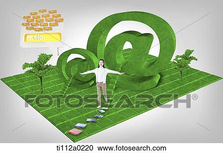 A woman standing on the green web world View Large Photo Image Stock Image - A woman standing on the green web world. Fotosearch