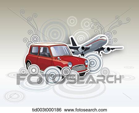 Stock Photograph - Airplane and red car . Fotosearch