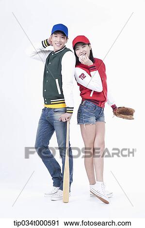 Stock Image - Baseball supporters with baseball equipment. Fotosearch