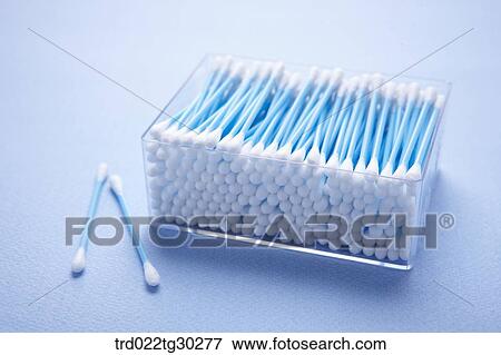 Blue cotton swaps in plastic container View Large Photo Image Stock Photo - Blue cotton swaps in plastic container. Fotosearch