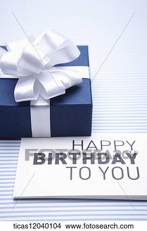 Picture - Blue gift box and birthday card. Fotosearch