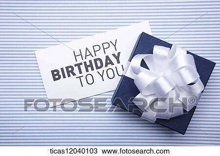 Blue gift box and birthday card View Large Photo Image Stock Image - Blue gift box and birthday card. Fotosearch