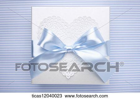 Stock Image - Blue ribbon gift box. Fotosearch
