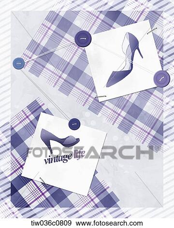 Blue shoes and checked pattern with vintage life View Large Photo Image Stock Photo - Blue shoes and checked pattern with vintage life. Fotosearch