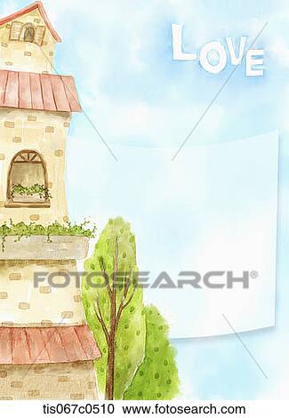 Brick house and blue sky with LOVE View Large Photo Image Stock Image - Brick house and blue sky with LOVE. Fotosearch