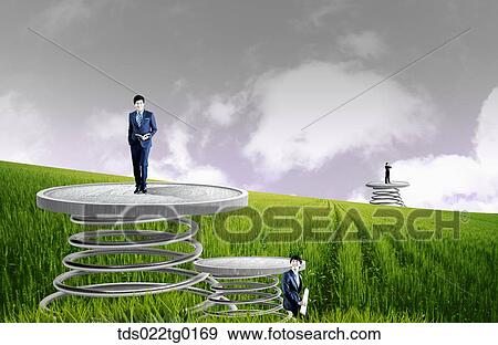 business man is standing on the springs View Large Photo Image Stock Photo - business man is standing on the springs. Fotosearch