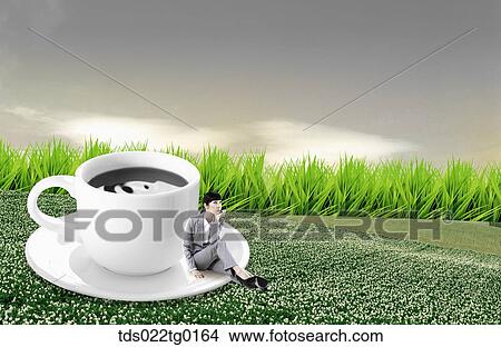 business woman is sitting on the saucer View Large Photo Image Picture - business woman is sitting on the saucer. Fotosearch
