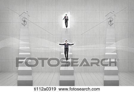 Businessmen standing on the stairs for the dollar View Large Photo Image Stock Photo - Businessmen standing on the stairs for the dollar. Fotosearch