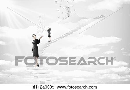 Businesswomen standing on the stairs of foreign currency View Large Photo Image Stock Photography - Businesswomen standing on the stairs of foreign currency. Fotosearch