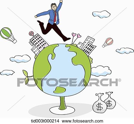 Cheerful man over the green globe View Large Photo Image Picture - Cheerful man over the green globe. Fotosearch