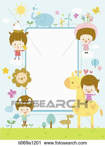 Children and animal around blue square notice View Large Photo Image Stock Image - Children and animal around blue square notice. Fotosearch