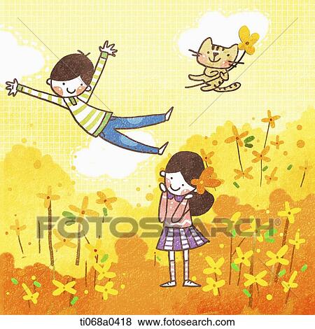 Children and cat in the forsythia View Large Photo Image Stock Photo - Children and cat in the forsythia . Fotosearch