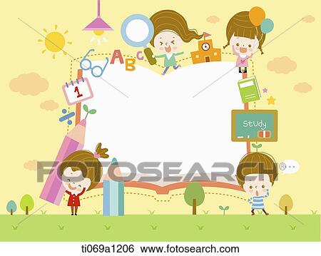 Children and education items around book notice View Large Photo Image Stock Photograph - Children and education items around book notice. Fotosearch