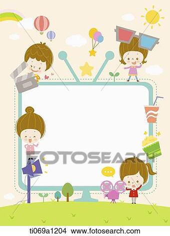 Children and movie related items around TV notice View Large Photo Image Picture - Children and movie related items around TV notice. Fotosearch