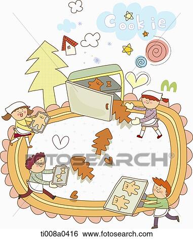 Stock Photograph - Children baking the cookie. Fotosearch