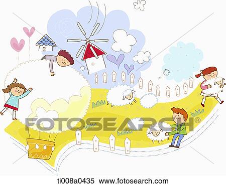 Stock Photography - Children caring the sheep. Fotosearch