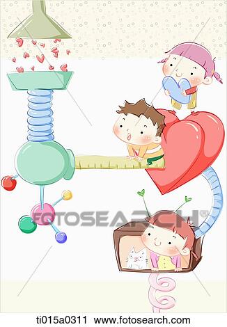 Stock Image - Children playing around heart machine. Fotosearch