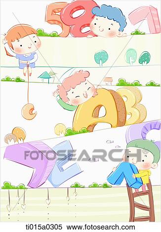 Stock Photography - Children playing around the educational blocks. Fotosearch