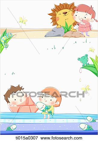 Children playing with lion and fish View Large Photo Image Stock Photo - Children playing with lion and fish . Fotosearch