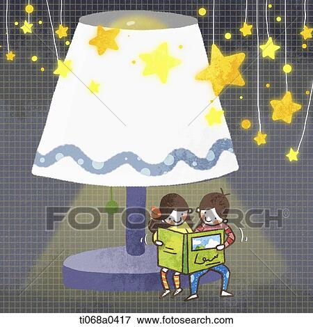 Children reading a book under the light View Large Photo Image Stock Photo - Children reading a book under the light. Fotosearch