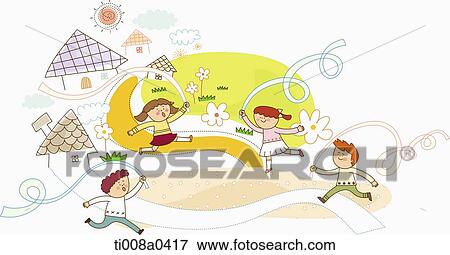 Children running with ribbon View Large Photo Image Stock Photo - Children running with ribbon . Fotosearch