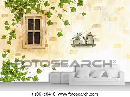 Couch with brown wall and window background View Large Photo Image Stock Image - Couch with brown wall and window background. Fotosearch