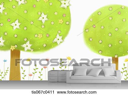 Couch with green tree background View Large Photo Image Stock Image - Couch with green tree background. Fotosearch