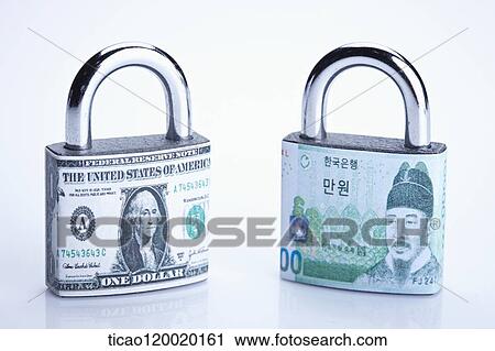 Dollar and Won lock View Large Photo Image Stock Image - Dollar and Won lock. Fotosearch