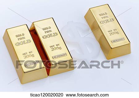 Stock Image - Dollar between gold bars. Fotosearch