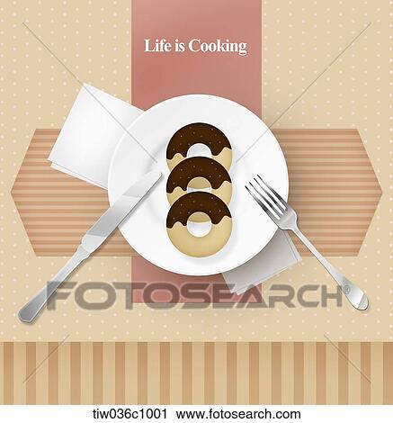 Donut dessert with 'life is cooking' View Large Photo Image Stock Image - Donut dessert with 'life is cooking'. Fotosearch