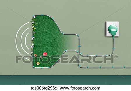 Stock Photography - Electric wire and plug in the shape of speaker. Fotosearch